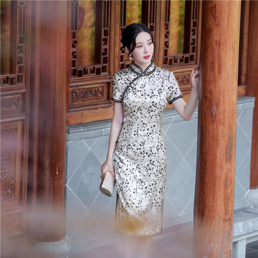 夏季日常，真丝旗袍新款中式斜襟复古桑蚕丝连衣裙HQ110 商品图2