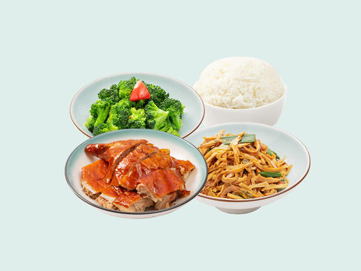 深井烧鸭+酸菜笋丝+西兰花+米饭 商品图0