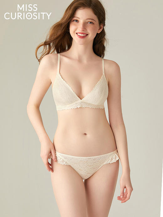 好奇蜜斯薄款法式内衣bralette显胸小蕾丝女无钢圈舒适文胸罩夏季 加尔 商品图0