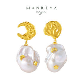 Manreya玛芮雅"星月夜章"14k注金大颗巴洛克珍珠耳环情人节礼物小众法式