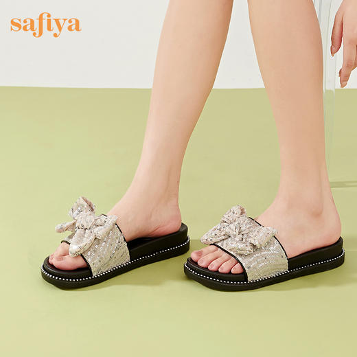 Safiya/索菲娅2023夏季新款闲适假日亮片蝴蝶结休闲外穿平底凉拖SF32110405 商品图2