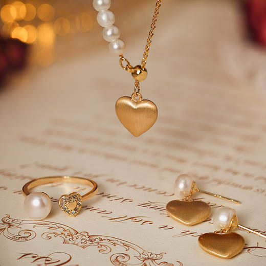 Manreya玛芮雅心动拾氛 爱心珍珠三件套装耳钉项链戒指组合新款小众礼物情人节礼物 商品图9
