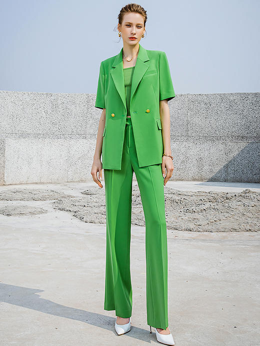 夏季新款高端绿色短袖西装套装女套裤时尚洋气西服休闲外套气质 商品图2
