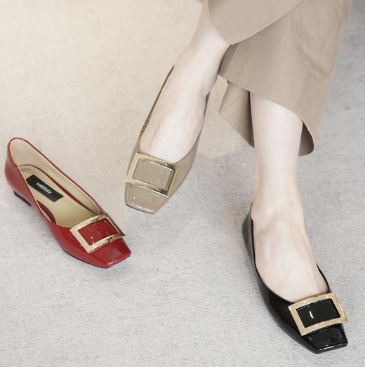 westory女鞋2023夏季新款平底牛漆皮百搭单鞋羊皮内里内垫73031 商品图2