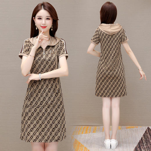 宽松休闲，时尚气质中长款字母格纹裙连帽卫衣连衣裙QYM-TYP-872336-Y 商品图2