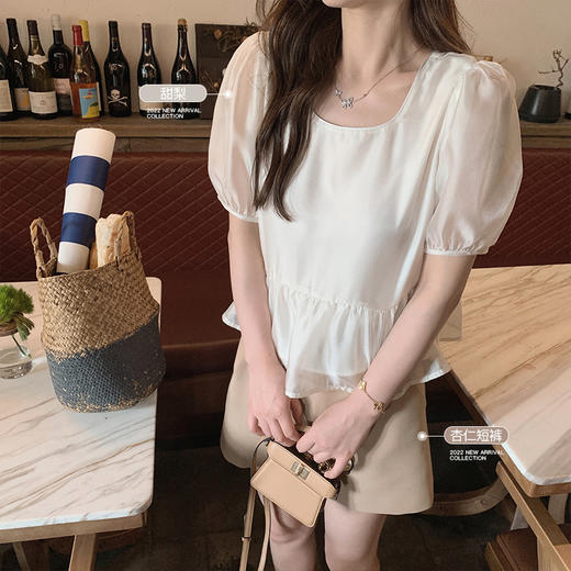 金蘑菇菇【甜梨套组】娃娃衫衬衫+金扣短裤两件套 商品图3