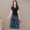 时尚中长款短袖T恤，拼结印花假两件连衣裙QYM-H1167 商品缩略图0