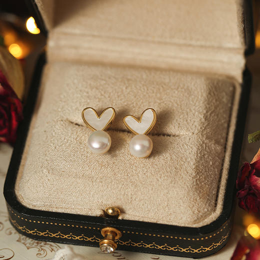 Manreya玛芮雅秘爱爱心珍珠三件套耳钉项链戒指组合新款小众礼物情人节礼物 商品图11