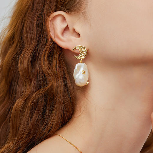 Manreya玛芮雅"星月夜章"14k注金大颗巴洛克珍珠耳环情人节礼物小众法式 商品图3