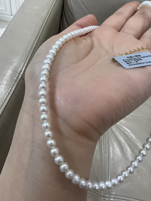 511-2 近圆 基本无瑕 高品质强光baby小圆珠项链 4-5mm配925银镀金搭扣 商品图1