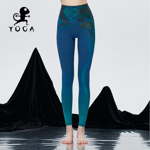 壁虎瑜伽鳗光锦面料【万水千山】超高弹限量款印花瑜伽九分云感裤 【可定制】（标准码） 商品图2