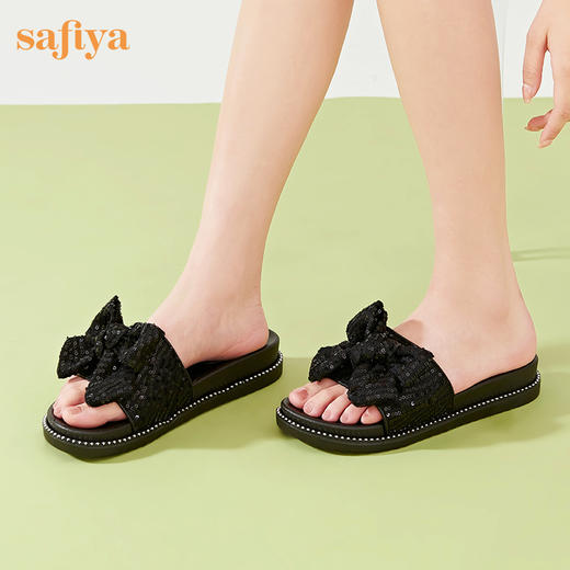 Safiya/索菲娅2023新款闲适假日亮片蝴蝶结休闲外穿平底凉拖SF32110403 商品图0