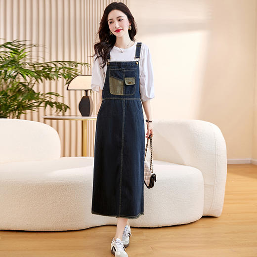 HR WC231129牛仔背带裙T恤时尚套装复古港味 商品图0