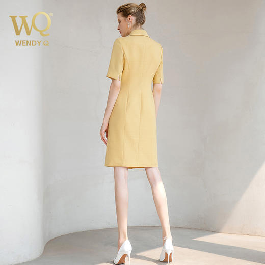 夏季新款高端黄色连衣裙女短袖职业装洋气西装裙主持人工作服套裙 商品图4