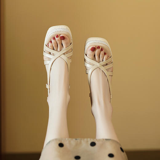 时尚波西米亚风，草编坡跟麻底内外头层真皮高跟凉鞋YDE-D191 商品图3