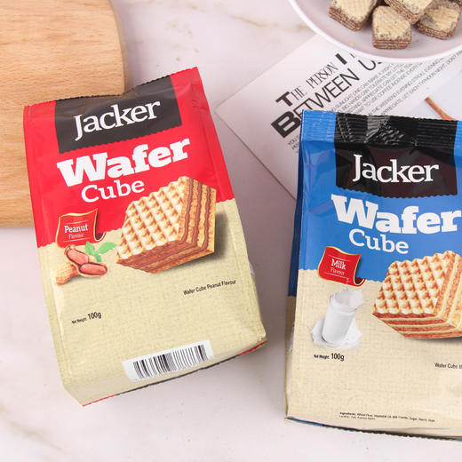 马来西亚杰克方形威化饼干100g牛奶味/榛子味/香草味/提拉米苏味 小身材大味道 058507/058508/058509/058510 商品图1