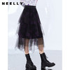 NEELLY纳俪撞色图案印花不规则纱裙女a字半身裙网纱百褶蛋糕裙N21091E01202 商品缩略图0