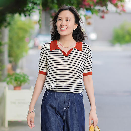 一姐私服|“永不过时”夏季薄款修身显瘦小POLO领短袖针织衫 商品图7