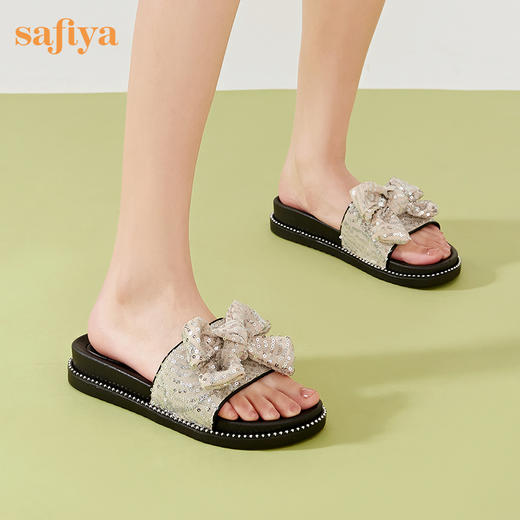 Safiya/索菲娅2023夏季新款闲适假日亮片蝴蝶结休闲外穿平底凉拖SF32110405 商品图4