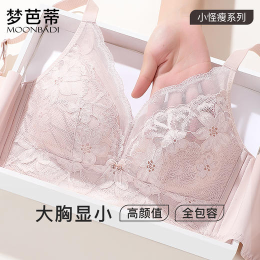 梦芭蒂大胸显小内衣女无钢圈夏季薄款防下垂调整型文胸罩海棠醉日 商品图0
