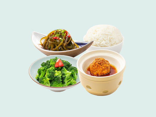 红烧狮子头+西兰花+凉拌海带丝+米饭精选 商品图0