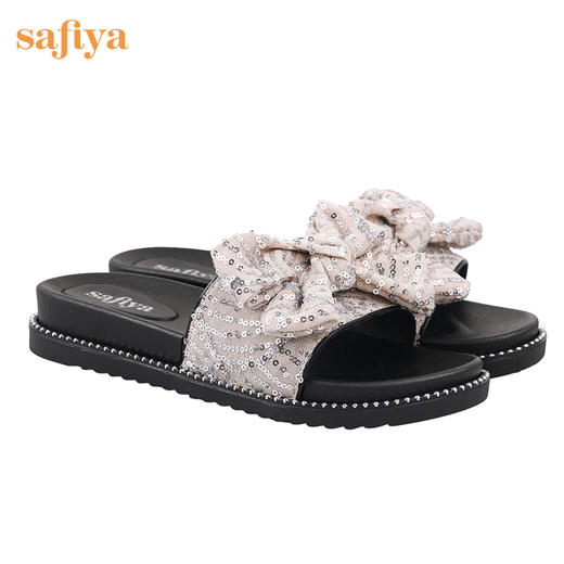 Safiya/索菲娅2023夏季新款闲适假日亮片蝴蝶结休闲外穿平底凉拖SF32110405 商品图6