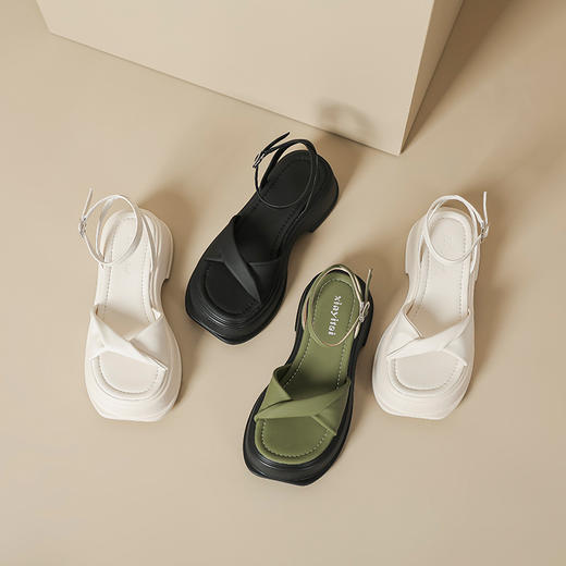 【芥末绿chao显白，不臭脚不挤脚】凉鞋女2023年夏季新款厚底罗马鞋松糕底沙滩鞋 商品图3