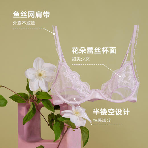 弗利少女内衣法式蕾丝软钢圈文胸女士性感半镂空小胸胸罩节日套装 商品图1