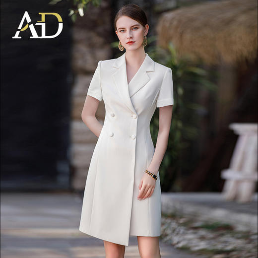 上镜主持人正装连衣裙女高级感不规则西装裙夏季主播浅色职业装送腰带 商品图1