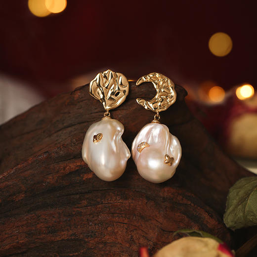 Manreya玛芮雅"星月夜章"14k注金大颗巴洛克珍珠耳环情人节礼物小众法式 商品图4