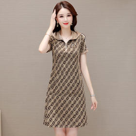 宽松休闲，时尚气质中长款字母格纹裙连帽卫衣连衣裙QYM-TYP-872336-Y