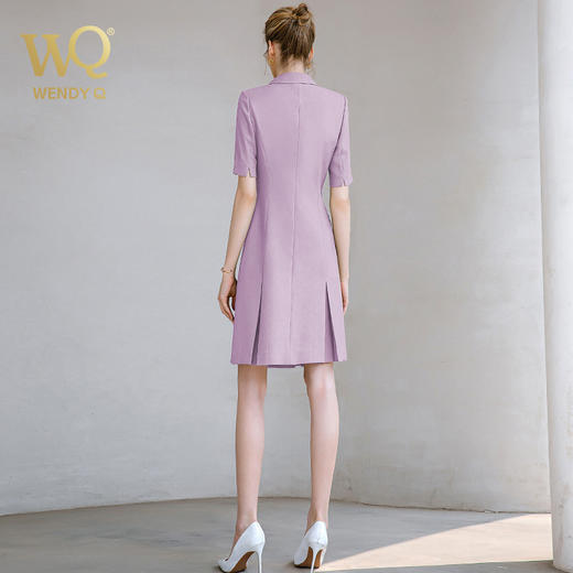 夏季新款高档时尚职业装紫色连衣裙女短袖双排扣西装裙气质女神范 商品图4