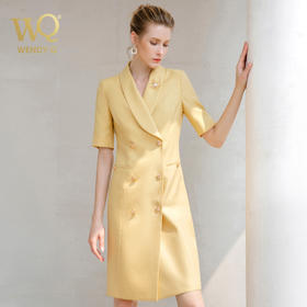 夏季新款高端黄色连衣裙女短袖职业装洋气西装裙主持人工作服套裙