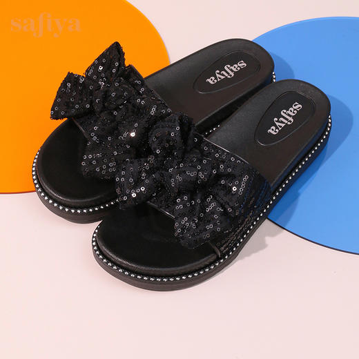 Safiya/索菲娅2023新款闲适假日亮片蝴蝶结休闲外穿平底凉拖SF32110403 商品图6