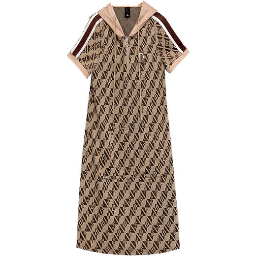 宽松休闲，时尚气质中长款字母格纹裙连帽卫衣连衣裙QYM-TYP-872336-Y 商品图4