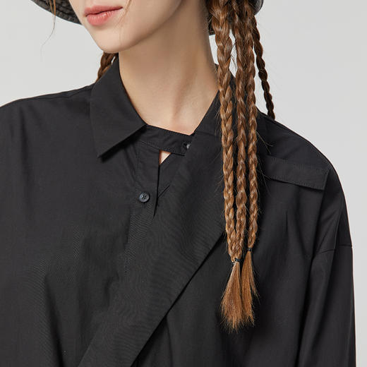 Famecoco范可儿不对称小黑裙长袖夏宽松纯棉衬衫裙设计感小众F223BA015 商品图4