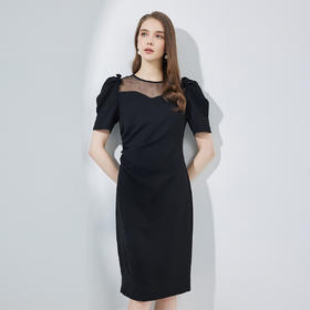 NF8G9斯尔丽瑟俪2023夏季新款立体腰部收褶修身显瘦连衣裙