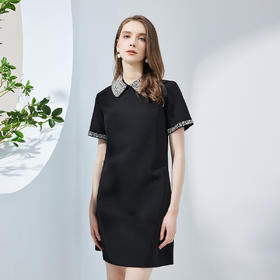 NF8J8斯尔丽瑟俪2023夏季新款气质名媛钉珠领子袖口减龄裙