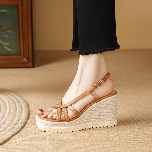 时尚波西米亚风，草编坡跟麻底内外头层真皮高跟凉鞋YDE-D191 商品图8