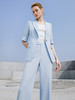 高端时尚淡蓝色西装微喇裤套装女夏气质短袖西服职业装正装外套 商品缩略图3