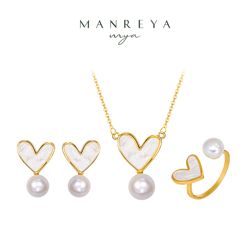 【限量特价款】秘爱爱心珍珠三件套耳钉项链戒指组合款丨都是淡水珍珠，配首饰盒+礼袋