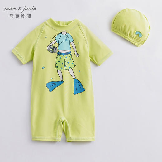 【凉感防晒】马克珍妮夏装男童动漫短袖游泳衣泳帽连体泳衣231119 商品图2