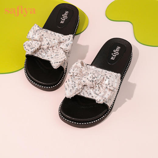 Safiya/索菲娅2023夏季新款闲适假日亮片蝴蝶结休闲外穿平底凉拖SF32110405 商品图7
