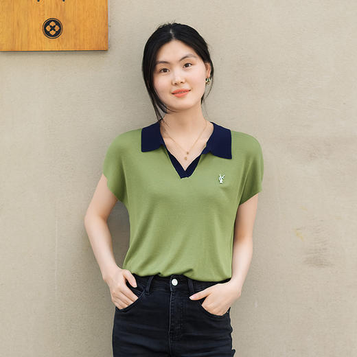 一姐私服|“永不过时”夏季薄款修身显瘦小POLO领短袖针织衫 商品图5