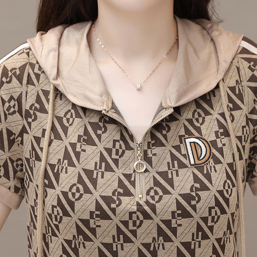 宽松休闲，时尚气质中长款字母格纹裙连帽卫衣连衣裙QYM-TYP-872336-Y 商品图3