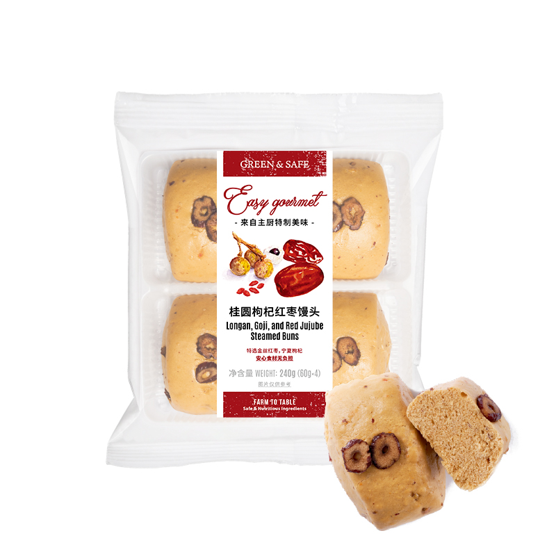 枸杞桂圆红枣馒头Goji, Longan, and Jujube Steamed Bread ( 240g )