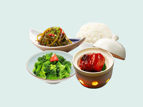 招牌红烧肉+西兰花+凉拌海带丝+米饭