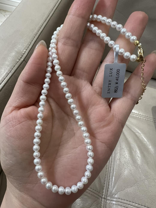 511-2 近圆 基本无瑕 高品质强光baby小圆珠项链 4-5mm配925银镀金搭扣 商品图11