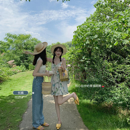 金蘑菇菇【山茶花 艾草牛仔】短裤/半裙/长裤浅蓝百搭牛仔短裤 商品图2