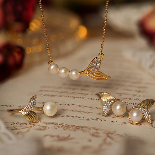 Manreya玛芮雅余生有你新版珍珠三件套耳钉项链戒指组合新款小众礼物情人节礼物 商品图9